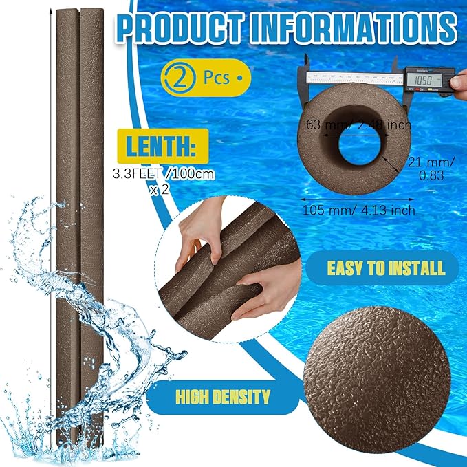 Hanaive 4 Pcs 40 Inch x 4. 1 Inch Jumbo Pool Noodles Bulk Large Swimming Swim Noodles for Floating Craft Projects Pre Slit Clamp Foam Protection Foam Tube Padding Bumper(Brown)