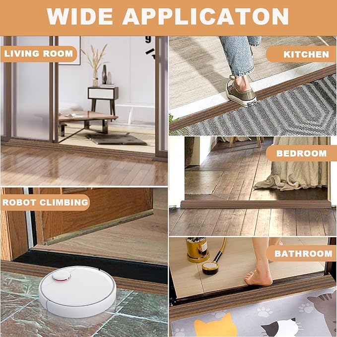 Vinyl Door Threshold Flooring Transition Strip Self Adhesive Carpet Edging Strip for Laminate Doorway Edge Threshold from 2/5" to 3/5" (Smoked Brown Wood Grain, 10 Ft)