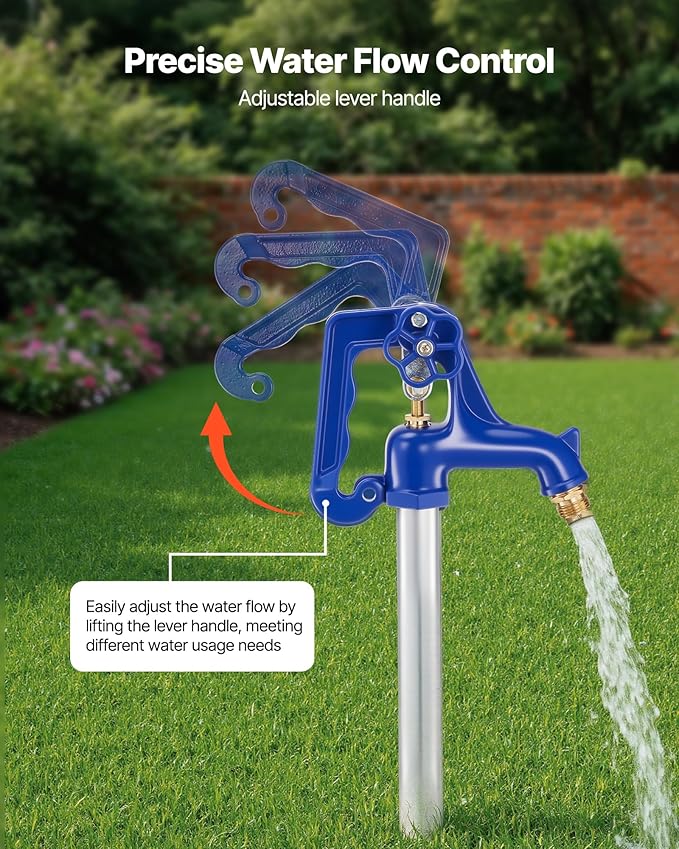 VEVOR Frost Proof Yard Hydrant, 5.24FT Freeze-Proof Outdoor Faucet with 36" Bury Depth, 3/4" NPT Pipe Connection, Lever Handle + Handwheel, No Lead Freezeless Hydrant for Yard Garden Farm Irrigation