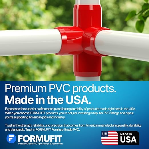 FORMUFIT 1” 4-Way Tee Furniture Grade PVC Fitting in Red, Made in USA, UV-Resistant, Impact-Proof, 1.315” Actual Socket Diameter (Pack of 4) - F0014WT-RD-4