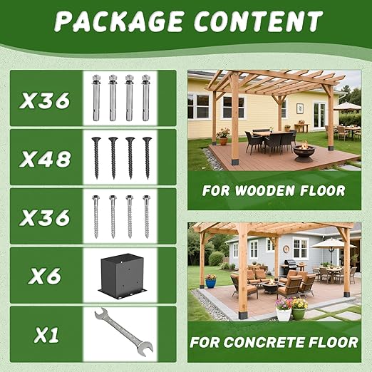 6 Pcs Post Base,4"x 6"Post Brackets(Acturl3.6 x5.6), Heavy Duty Black Metal Powder-Coated Thick Steel Post Anchor Outdoor for Support Deck Base Plate, Pergola Bracket Kit,Mialbox Post Mount