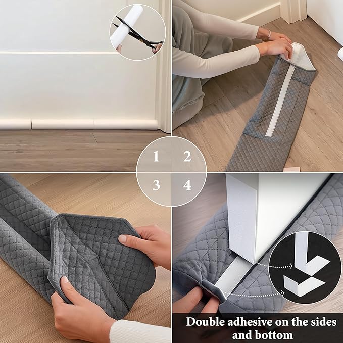 Premium Velvet Door Draft Stopper, 30'' to 36'' Adjustable Gap Filler, Double-Sided Windproof Seal, Easy Install to Block Noise, Cold Air, Light, Dust, and Drafts