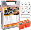 175-Piece 304 Stainless Steel Worm Gear Hose Clamps Assortment Kit,1/4-2 Inch(6-51mm) for Plumbing,Automotive,Fuel Line,Industrial,Tube,Applications