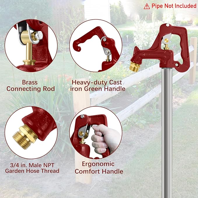 Frost Proof Yard Hydrant Complete Head Assembly,Only Fit JIANBENKJ Frost Free Outdoor Faucet Freeze Proof Hydrant,Adapt to 3/8"-16 UNC Male Nut Rod with 1" NPT Male Thread Pipe,Connect 3/4" Hose