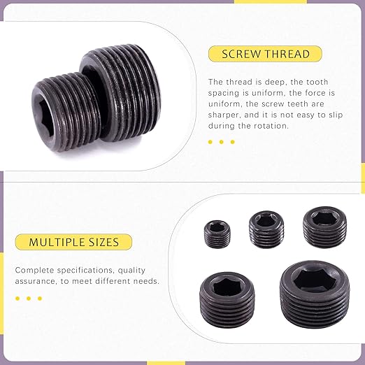 Swpeet 40Pcs 5 Sizes NPT Carbon Steel Pipe Fitting Assortment Kit, 1/8" 1/4" 3/8" 1/2" 3/4" NPT Plug Carbon Steel Internal Hex Thread Socket Pipe Plug Set for Use in Wet Environments
