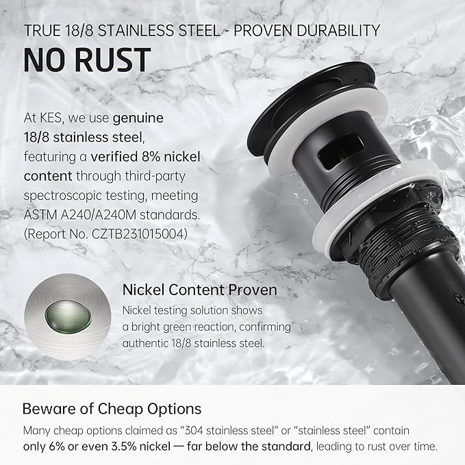KES Bathroom Sink Drain with Overflow Vessel Sink Stopper Pop Up Drain Assembly Matt Black for 1.6"-1.9" Sink Hole, All Metal Rustproof Brass and 304 Stainless Steel, S2008A-BK