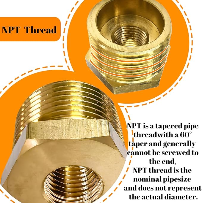 2 Pcs Brass Bushing 3/4" Male to 1/4" Female, 3/4" to 1/4" NPT Adapter Hex Brass Reducing Pipe Adapter Fitting Pipe Hose Tube Adapter Convert