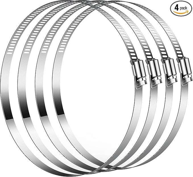 VIVOSUN Stainless Steel Air Ducting Clamps, 6/8/12 Inch Adjustable Hose Clamps with Worm Drive for Ducting, Heating, Cooling, Exhaust, and Ventilation (Pack of 4)