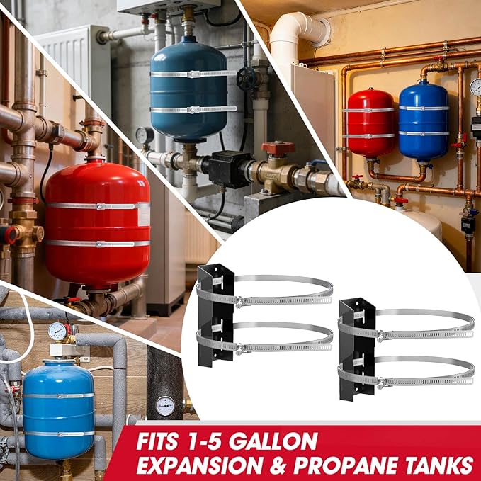Expansion Tank Mounting Bracket with 4 Earthquake Straps - for 1 to 5 Gallon Thermal Expansion Tanks,Hot Water Heater Accessory to 13" Diameter Tanks & 5lb Propane Tanks (2 Set)