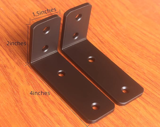 6 Pack - L 4" x H 2" x W1.5, 5mm Thick Black L Shelf Bracket, Iron Shelf Brackets, Metal Shelf Brackets, Floating Shelf, Shelf Supports with Screws