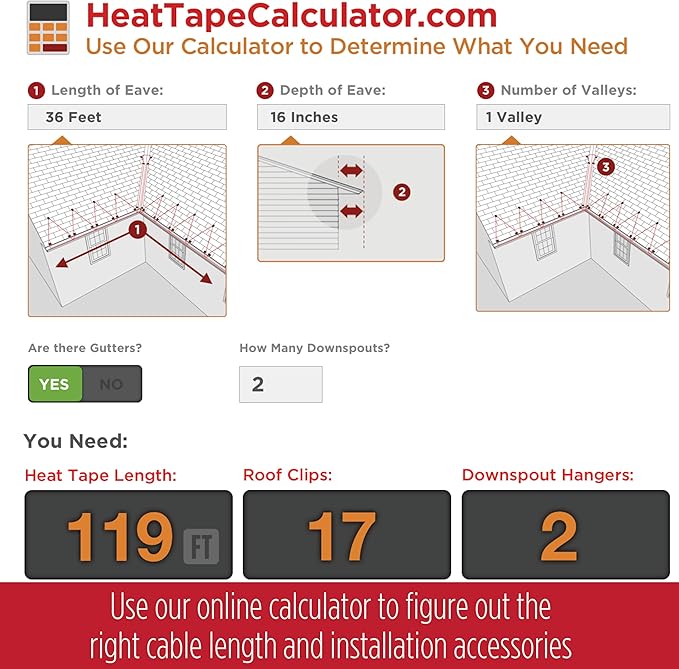RADIANT SOLUTIONS HeatTapePro - Intelligent Commercial Grade Self-Regulating Heat Cable with GlowCap™ - 10 YR warranty - Ice Dam & Pipe Freeze Protection - 75 ft cable + 10 Ft Cord, 120V, 6 watts/Ft