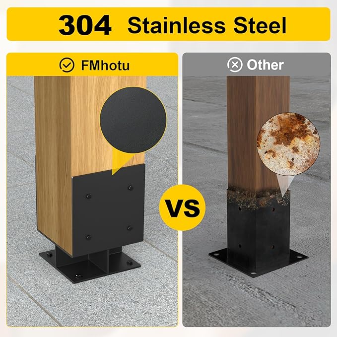 8"x 8" Concrete Post Base, 2Pcs Stainless Steel Adjustable Post Anchor Bracket (Internal 3.5 x 3.5), U-Shape Wood Post Base Holder for Pavilion Deck Porch Handrail Railing Support