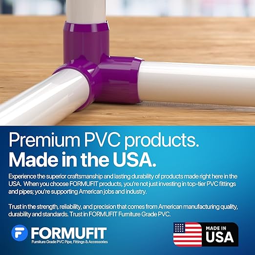 FORMUFIT 3/4” 3-Way Elbow Furniture Grade PVC Fitting in Purple, Made in USA, UV-Resistant, Impact-Proof, 1.050” Actual Socket Diameter (Pack of 8)