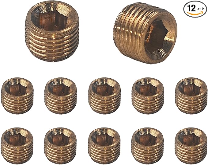 12PCS 1/8" NPT Male Plug Fitting Set, Brass Hex Counter Sunk Plugs, Internal Hex Socket Thread Pipe Plug for Closing the End of Pipe