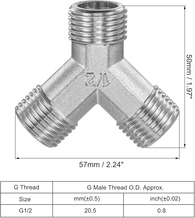 uxcell Pipe Fitting G1/2 Male Thread Y Shape 3 Way Wye Hose Connector Adapter, Nickel-Plated Copper