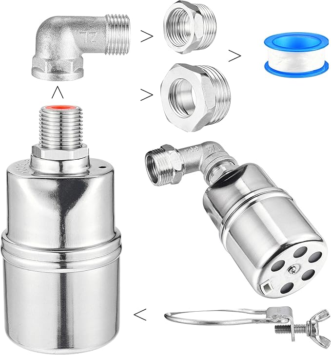 Mornajina 1/2" 3/4" 1" Automatic Float Valve, 304 Stainless Steel Fully Automatic Water Level Control Float Valve, Auto Shut Off Ball Mini Float Valve for Pool, Fish Tank, Livestock Troughs, Pond