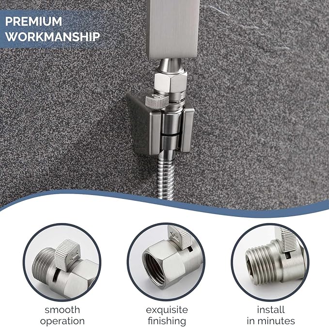 Water Flow Control Valve, Angle Simple Brass Shower Shut Off Valve, Flow Restrictor for Handheld Shower, Bidet Sprayer, Brushed Nickel