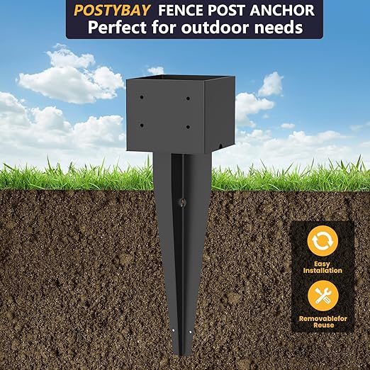 1 Pcs 6"x6" Fence Post Anchor Ground Spike 17"(Actual 5.6"x5.6") Heavy Duty Metal Fence Post Anchor with Black Powder-Coated for Deck,Fence,Porch,Railing,Mailbox