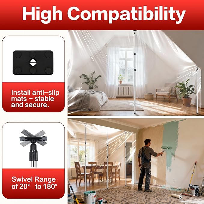 10Ft Dust Barrier Poles Kit with Carry Bag, Adjustable Zipper Wall Poles, Dust Containment Pole, Steel Telescoping Support Pole for Temporary Dust Barrier System, Home Renovation/Construction