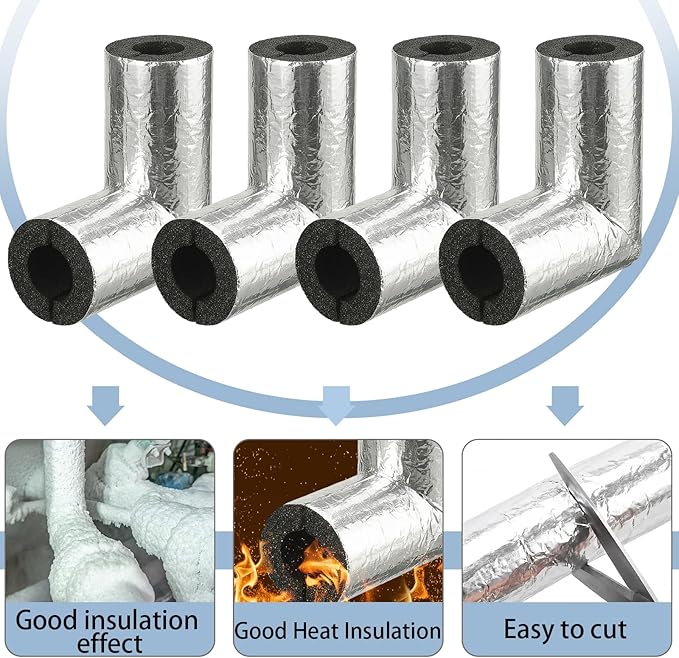 Frienda 4 Pack Pipe Insulation Foam Tube Elbow Insulation Tubing Elbows Water Freeze Protection Heat Preservation Foam Tube for Tubing Outdoor Water Pipe Protection (1 Inch,Foil)