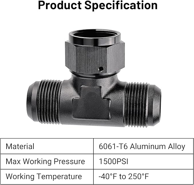 EVIL ENERGY 16AN Male Tee Fitting Adaptor with AN16 Female Swivel on Side Black