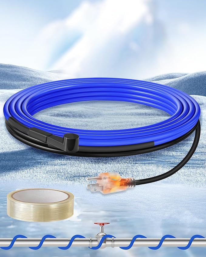 6Ft Water Pipe Heating Cable, 5W Constant Power Self-Regulating Heating Cable, 5W/FT, IPX7 Waterproof, Auto-On/Off, for Metal and Plastic Water Pipes, Freeze Protection, 120V U06HC06