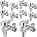 10-PCs HeSun Barb Crimp Inlet Angle Stop Valve, Quarter-Turn 1/2" PEX-B x 3/8" OD x 3/8" OD Compression, Dual Compression Outlet Shut Off Valve, PEX Chrome Plated Brass, ASTM F1807(VALVE200-10)
