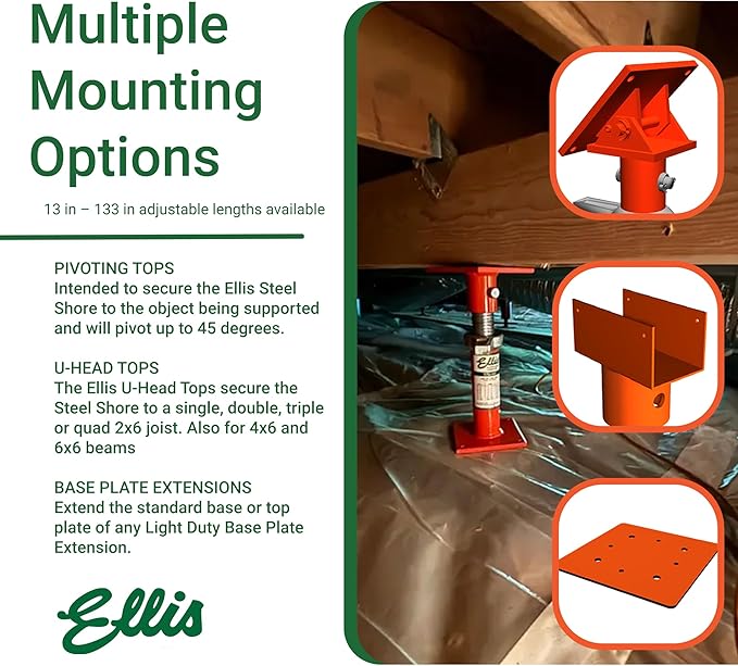 Ellis Manufacturing Light-Duty Steel Lifting Shore and Jack Post – House Jack for Foundation, Floor Leveling, and Concrete Bracing – 20,000 lb Safe Load Capacity – 13"-17" Adjustment