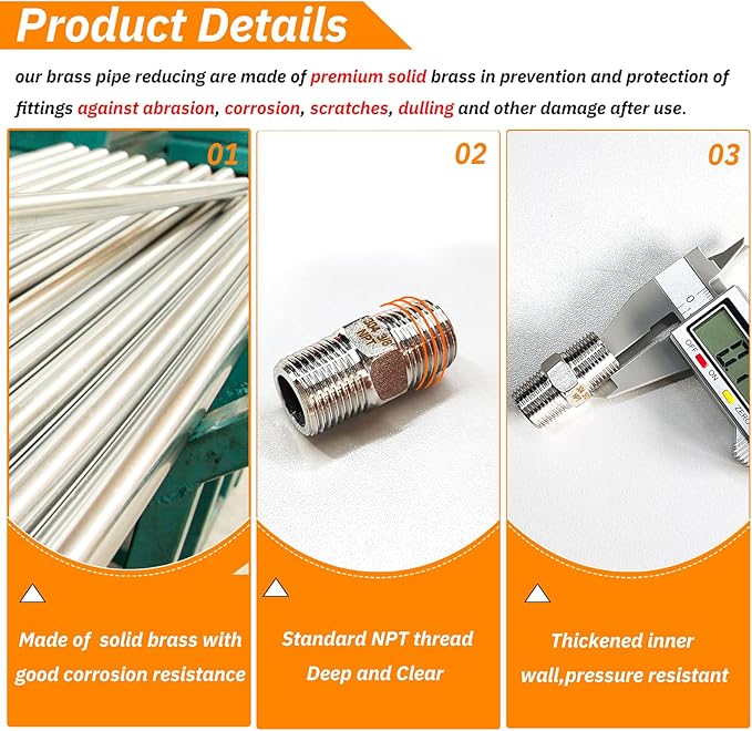 4PCS Hex Stainless Steel Nipple 3/8"NPT Male X 3/8" NPT Male Pipe Fitting 3/8 inch Stainless Steel Pipe Nipples Male Pipe Adapter Fittings Heavy Equal Nipples Connectors