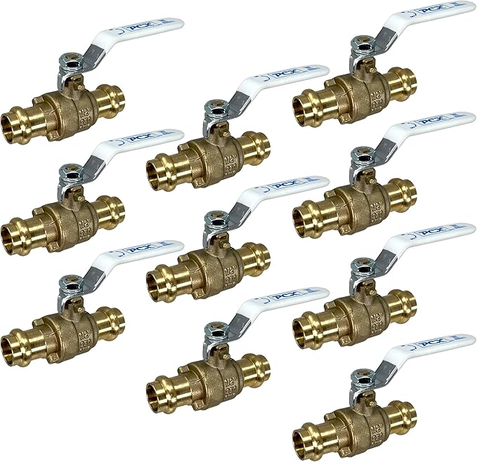 PROCURU 10-Pack 1/2-Inch Press Copper Ball Valve, Heavy Duty Brass Body, Full Port, LF Certified Safe (3BP050-10P)
