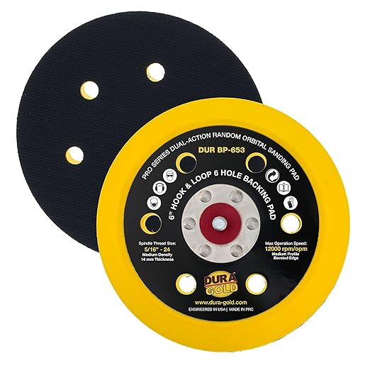 Dura-Gold Pro Series 6" Hook & Loop DA Backing Plate Pad, 6 Hole Pattern Dustless - 14mm Thick Medium Profile Edge, Dual-Action Random Orbital Sanding Pad, Sander Polisher Auto Woodworking Sandpaper