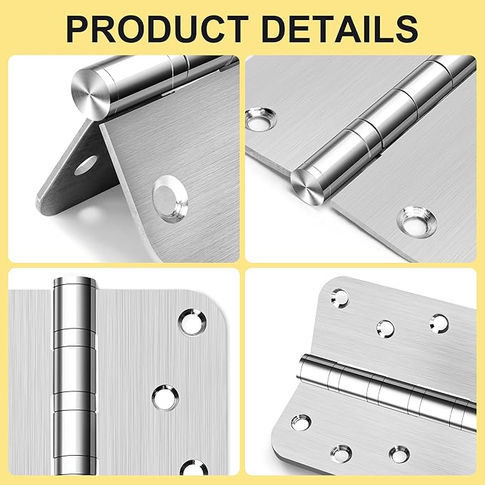 3 Pack 4" Heavy Duty Door Hinges with 5/8'' Radius Corner, 4in x 4in Stainless Steel Door Hinges for Exterior & Interior Doors, Smooth and Quiet (Silver)