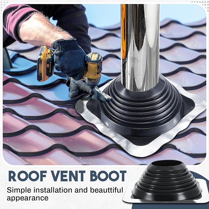 #7 Metal Roof Vent Boot Chimney Flashing Roof Jack Pipe Vent for Pipe Od 6 to 11 Sleeve Square Base Epdm Stove Vent(1 Pcs,14.8 Inch)