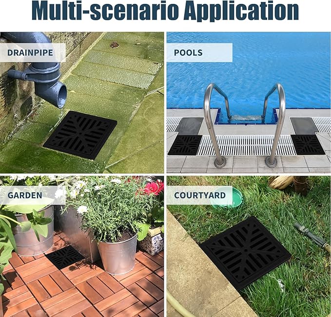 Upgrade 12-Inch Catch Basin Drainage Kit with Debris Basket Strainer, Fit for 4 Size(2",3",4-3/8",6-3/8") Pipes, for Garden, Yard, Lawns, Outdoor (1 Pack)