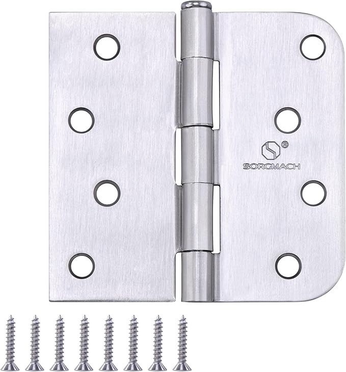 Door Hinge 4 Inch Interior Door Hinges Satin Nickel 4 Inch Interior Hinges Flat Iron Hinge 4"x 4" Door Hardware 5/8" Radius - 12 Pieces