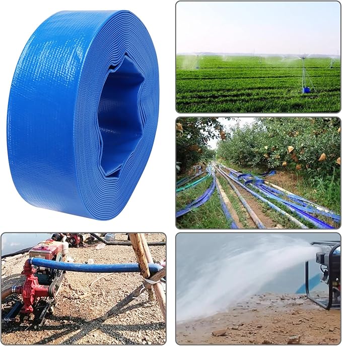 Lay-Flat Pool Backwash Hose - 2" x 50Ft Reinforced Heavy Duty PVC Discharge Hose Weather-Proof Vinyl Pool Drain Hose for Water Transfer with 2 clamps