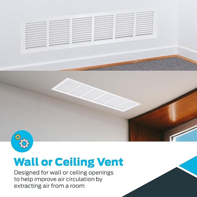 EZ-FLO 30 x 6 Inch (Duct Opening) Return Air Vent Cover for Wall or Ceiling, Solid Steel Return Air Grille, HVAC Vent Cover, White, 61630