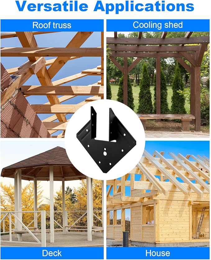 24 Pcs Heavy Duty Black Hurricane Ties for Rafter, 13 Gauge(Thick 2.2mm) Hurricane Straps, Black Powder Coating Joist Hangers Fit 2x4,2x6 Rafter Ties for Roofing Trusses Wood Timber Brackets