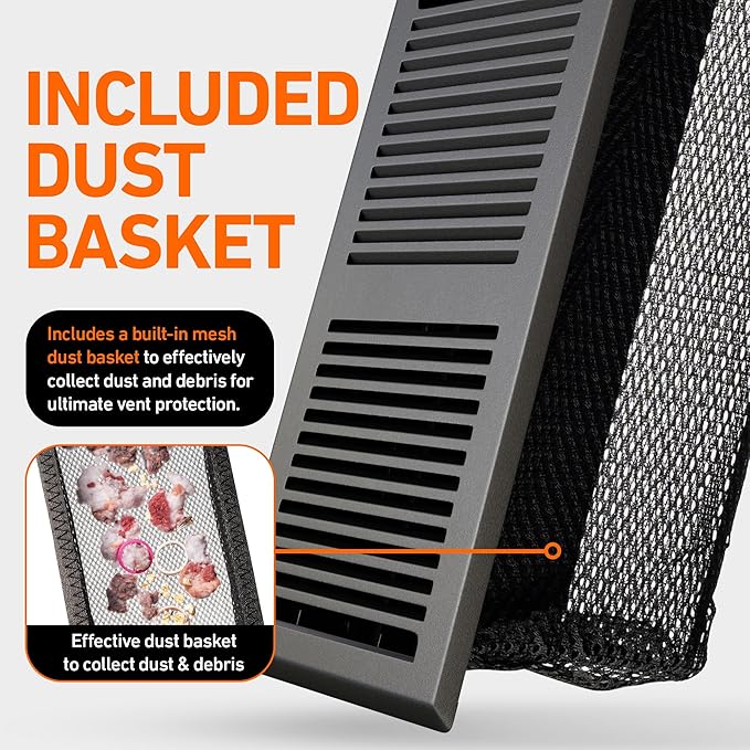 4X10 Floor Vent Covers Floor Register with Mesh Cover Trap, Heat and Air, Walkable Metal Floor Register for HVAC Duct, Contemporary, Dark Grey