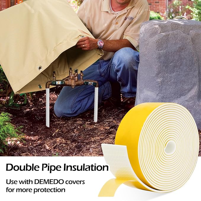 DEMEDO Pipe Insulation Tape, Pipe Wrap Insulation Foam Tape Self Adhesive, Outdoor Water Pipe Insulation Roll for HVAC, AC Line Insulation, 5 inch x 16.5 FT Heat Tape for Water Pipe, White