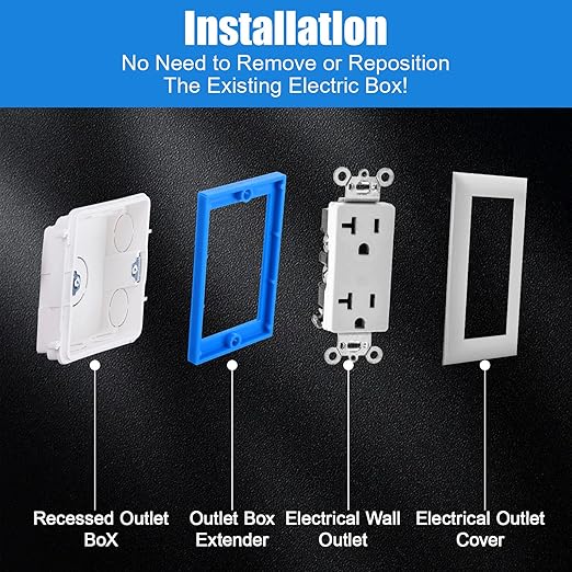 3 Pcs 1/4" Electrical Box Extenders, Single Gang Outlet Box Extender with 6 Screws, Receptacle Outlet Boxes Extenders for Electric Boxes and Electrics Outlets Switches