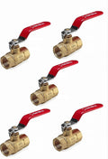 (Pack of 5) EFIELD 1/2 Inch 600 WOG FNPT Heavy Duty Full Port Brass Ball Valve FIP Threaded, Red Level,(VALVE034-5PCS)