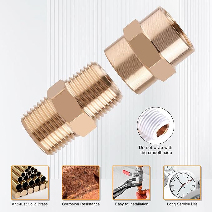 KOOTANS 12pcs Brass Pipe Fittings 1/4 NPT x 1/4 NPT Male to Male Solid Brass Hex Nipple NPT Adapter Pipe Fitting Equal Nipple Connector