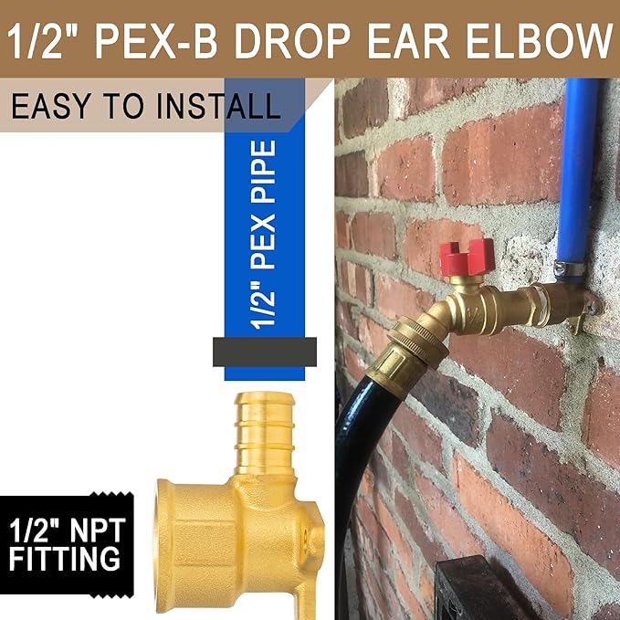 [10 Pieces] Lingmfg Pex Fittings 1/2 Inch Female Drop Ear Elbow 90 Degree, 1/2 Inch Female Thread x 1/2" Pex F1807 Crimp Brass
