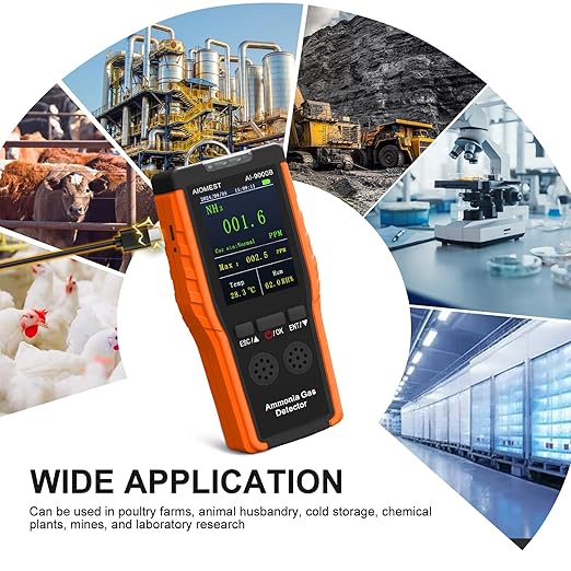 Ammonia NH3 Gas Detector Handheld Ammonia Sensor, AIOMEST Medidor Amoniaco Meter AI-9000B Monitor NH3 Air Level 100PPM w/Data Logging & Alert, Temperature Humidity for Horse Stall Poultry Farm