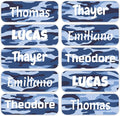 KYTRA Personalized Name Labels for Kids 120 Stickers for Daycare & School Supplies, Clothes, Toys, Lunchboxes and More - Waterproof, Laundry, Dishwasher & Microwave Safe, Made in USA (BlueCamo)