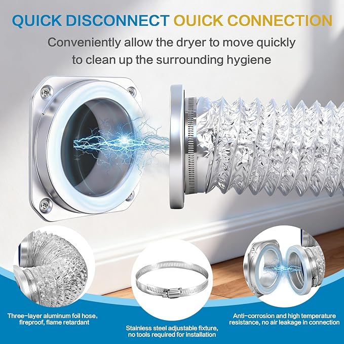 Magnetic Dryer Vent Coupling, Self-Connecting with Strong Magnetic Force, Easy to Install. Magnetic Dryer Vent Connection Kit, Comes with Clips and Screws (Silver)