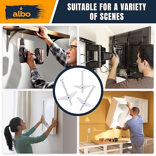 ALBO 25-Piece Heavy Duty Hollow Wall Anchors Kit for Drywall Ceilings with Screw Spring/Includes Toggle Bolts and Wing Nut Assortment in 3 Sizes (1/8in, 3/16in, 1/4in)