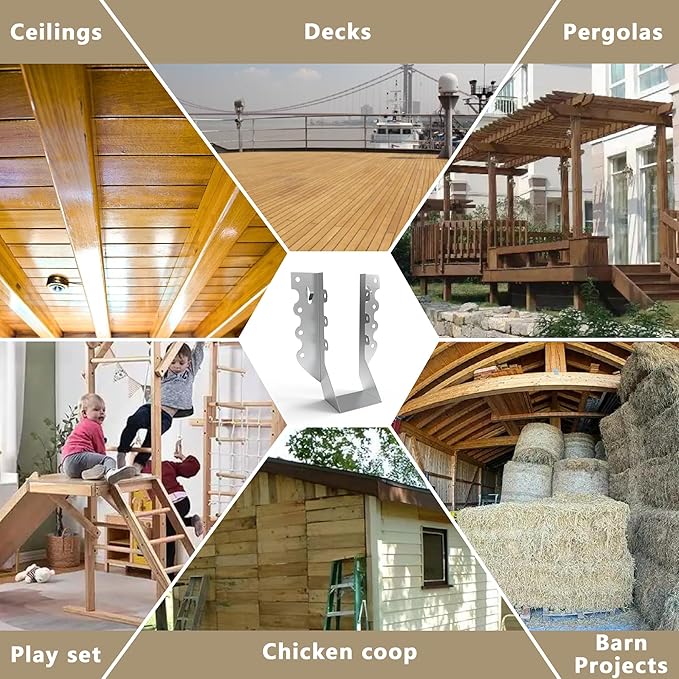 25pcs 2x6 Joist Hangers with Screws, 20-Gauge Galvanizing Face Mount Joist Hanger for Wood Posts, Hurricane Rafter Ties Clips, 2x6 Brackets for Floor Deck and Ceiling Trusses, Lumber Beam Connectors
