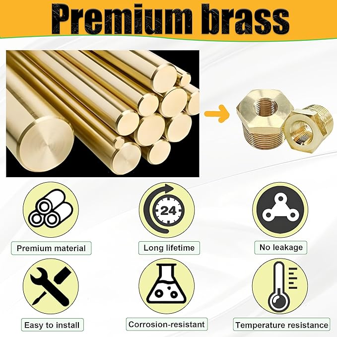 2 Pcs Brass 3/8" Male to 1/8" Female Reducer Bushing, 3/8 Inch Male to 1/8 Inch Female NPT Pipe Fitting Reducing Adapter Tube Connector Convert (3/8" MNPT x 1/8" FNPT)